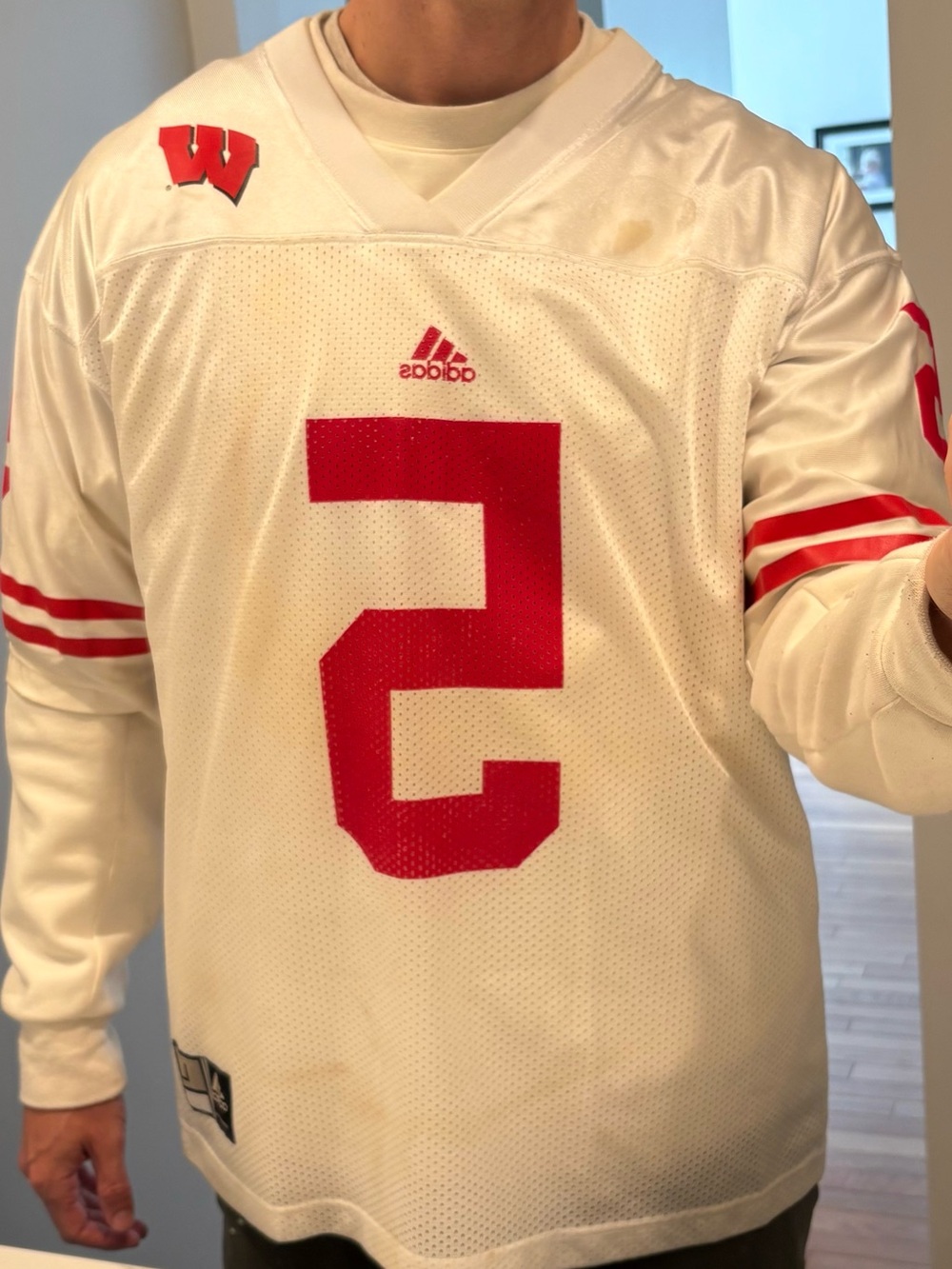 Adidas White & Red Wisconsin Football Jersey - #5